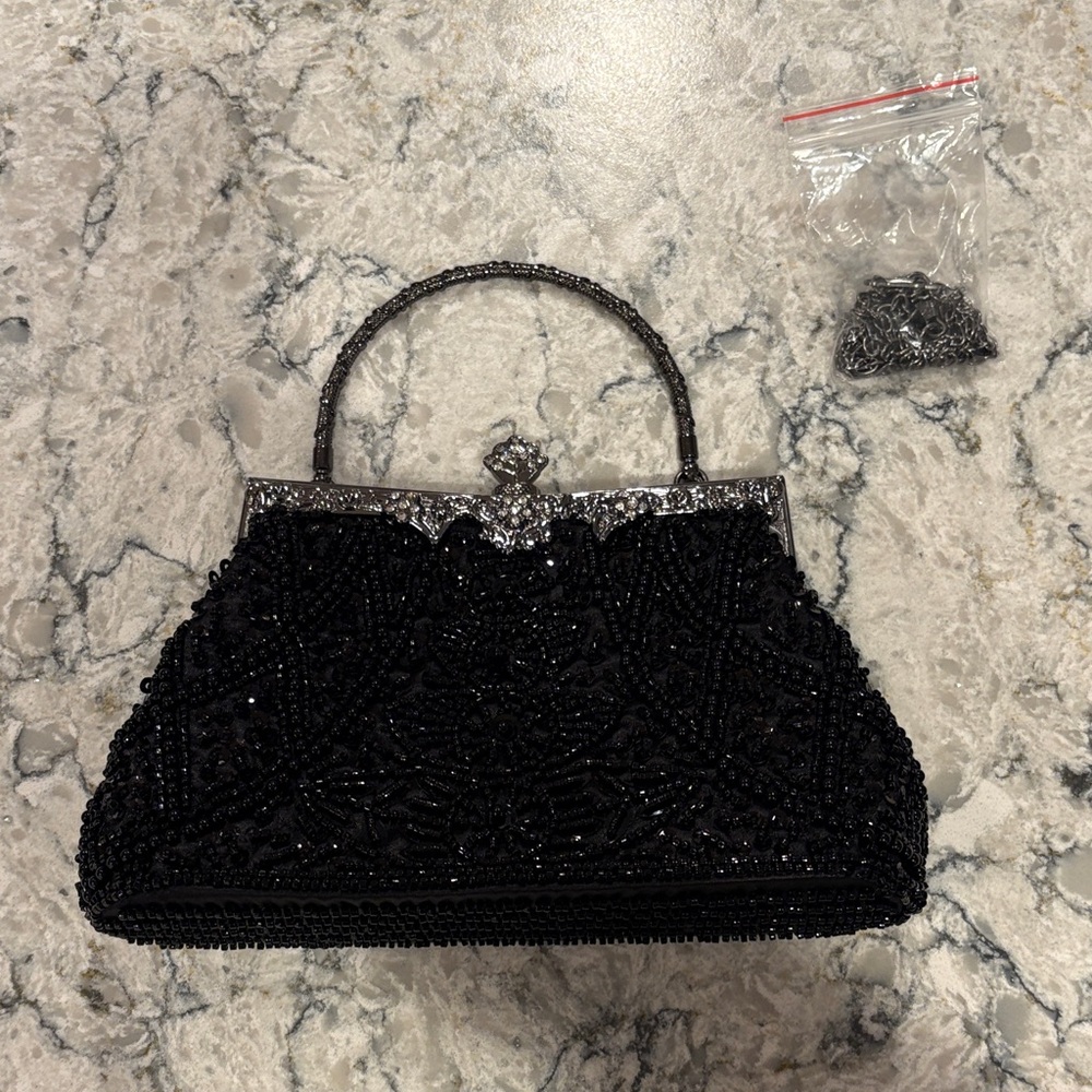 Black beaded clutch